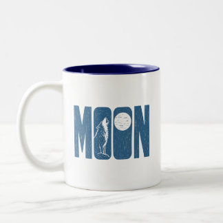 Taza Bicolor Diseño de linóleo de lobo lunar de Halloween