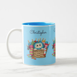 Taza Bicolor Diseño de monstruo de calcetín azul lindo y esponj