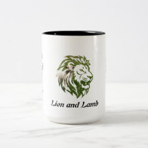 Diseño de mug de león y cordero
