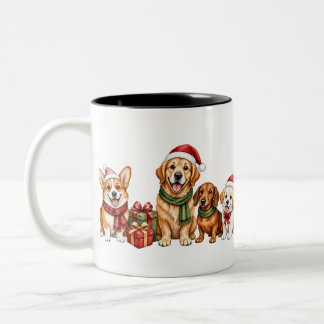 Taza Bicolor Diseño de Navidad de Perros Adorables con Gorros d