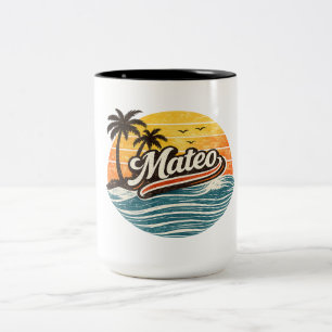 Taza Bicolor Diseño de nombre Mateo Retro Sunset