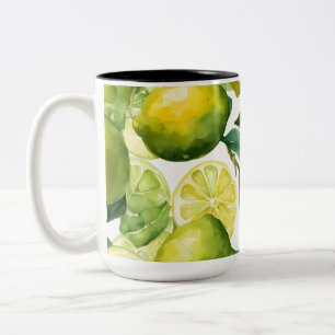 Taza Bicolor Diseño de patrón de acuarela de limones