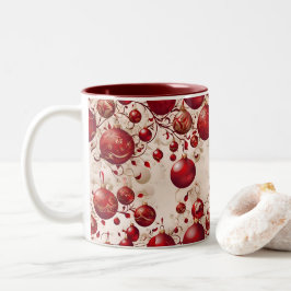 Taza Bicolor Diseño de patrón de adornos rojos de Navidad