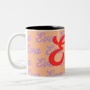 Taza Bicolor Diseño de patrón de repetición de nombre de Eva