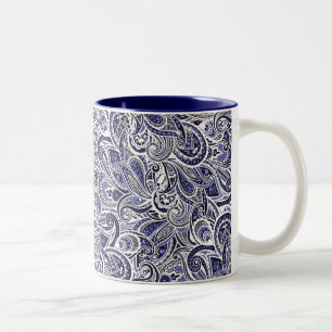 Taza Bicolor Diseño de patrones de cachemira azules y blancos l