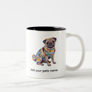 Taza Bicolor Diseño de perro Pug lindo