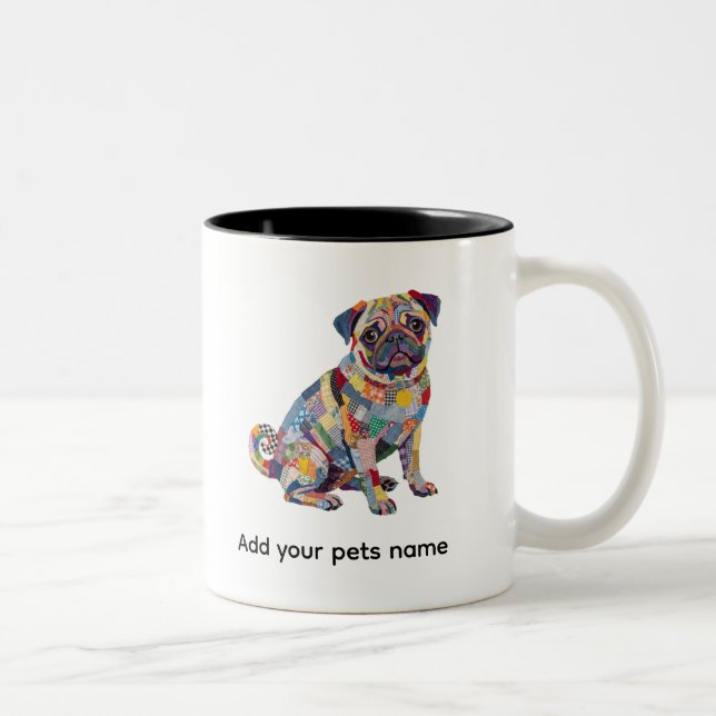 Taza Bicolor Diseño de perro Pug lindo  (Derecha)