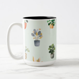 Taza Bicolor Diseño de planta de interior botánico con patrón d