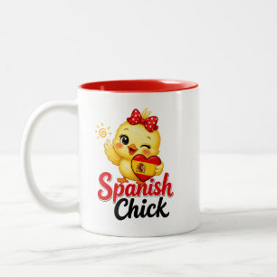 Taza Bicolor Diseño de pollita española con bandera de España
