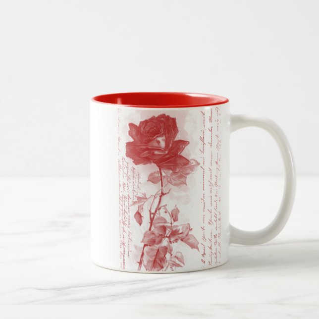 Taza Bicolor Diseño de postales de la rosa roja (Derecha)