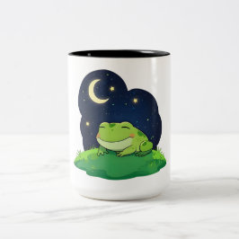Taza Bicolor Diseño de rana kawaii mirando estrellas en el ciel