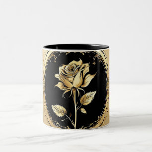 Taza Bicolor Diseño de Rosa Artística Dorada con Detalles Ornam