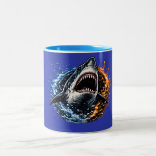 Taza Bicolor Diseño de Salpicadura Oceánica de Cabeza de Tiburó