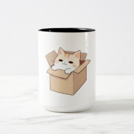 Taza Bicolor Diseño de Sticker Kawaii de Gato Adorable en una C