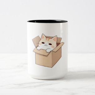 Taza Bicolor Diseño de Sticker Kawaii de Gato Adorable en una C
