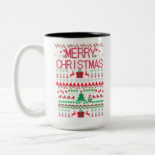 Taza Bicolor Diseño de suéter feo de Feliz Navidad