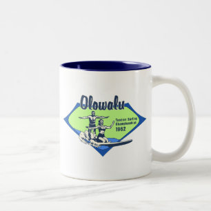 Taza Bicolor Diseño de surf vintage hawaiano de surf en tándem