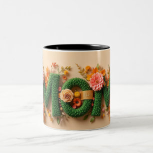 Taza Bicolor Diseño de texto "Mamá" adornado con flores vibrant