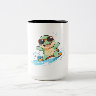 Taza Bicolor Diseño de tortuga surfista Chibi linda para verano