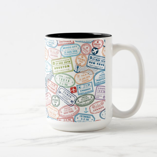 Taza Bicolor Diseño de viajes - sellos para pasaporte (Derecha)