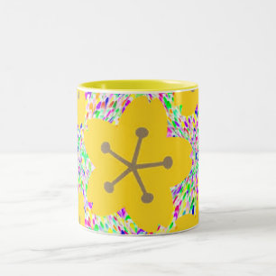 Taza Bicolor Diseño Disco Floral Amarillo Groovy