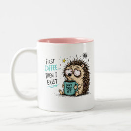 Taza Bicolor Diseño divertido de erizo amante del café 