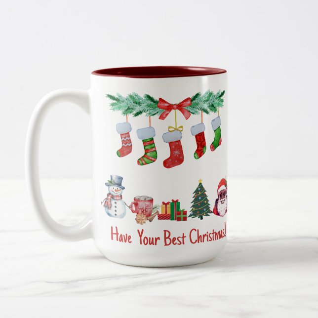 Taza Bicolor Diseño festivo de 15 oz Mug (Izquierda)