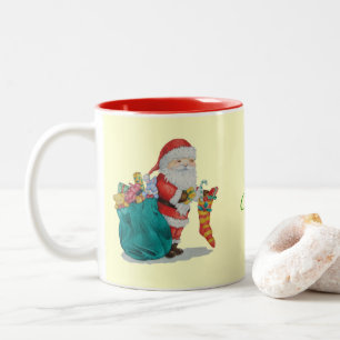 Taza Bicolor diseño festivo de santa y prensa para navidades