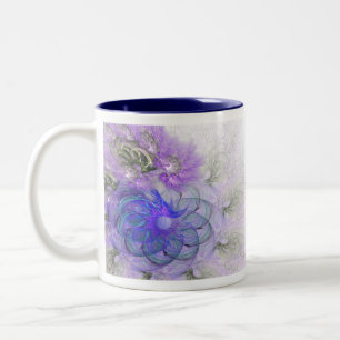 Taza Bicolor Diseño floral abstracto de encaje púrpura y azul