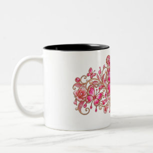 Taza Bicolor Diseño Floral de Mariposa Rosa