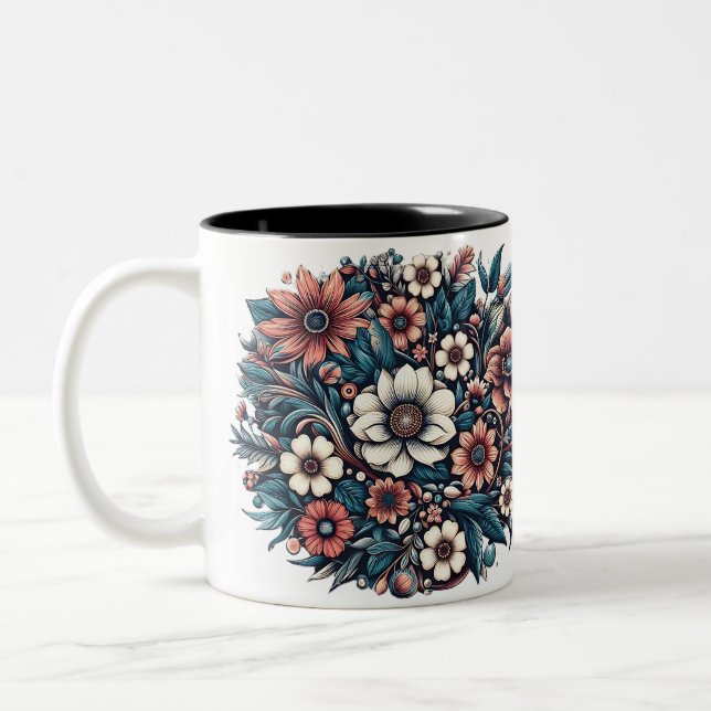 Taza Bicolor Diseño floral espléndido (Izquierda)