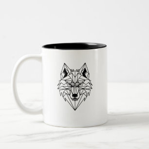 Taza Bicolor Diseño geométrico de cabeza de lobo con líneas afi