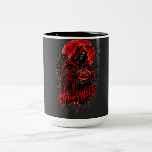 Taza Bicolor Diseño gótico de Halloween de la Parca con calabaz