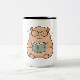 Taza Bicolor Diseño Kawaii de Capybara Leyendo con Gafas