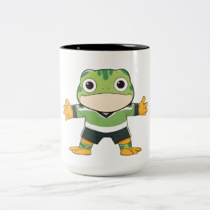 Taza Bicolor Diseño Kawaii de rana portera de fútbol lindo