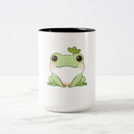 Taza Bicolor Diseño Kawaii Simple de Rana Chibi Adorable Natura