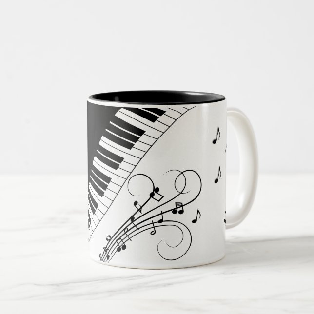 Taza Bicolor Diseño musical de teclado de piano (Anverso derecho)