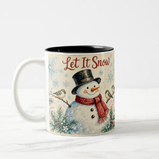 Taza Bicolor Diseño Navideño de Muñeco de Nieve Cute Let It Sno