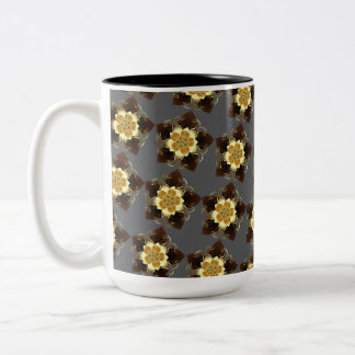 Taza Bicolor Diseño Ornamental de Mandala Floral Dorado de Lujo