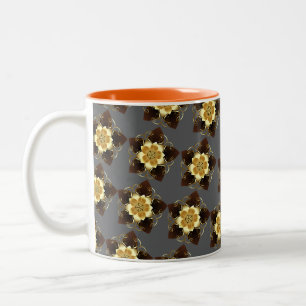 Taza Bicolor Diseño Ornamental de Mandala Floral Dorado de Lujo