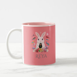 Taza Bicolor Diseño personalizado de conejos, flores y aves