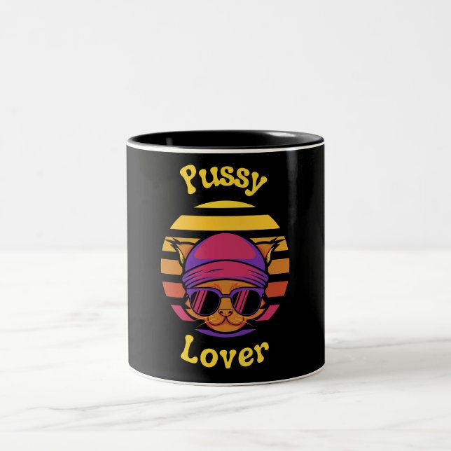 Taza Bicolor Diseño retro de amante Pussy Coffee Mugs (Centro)