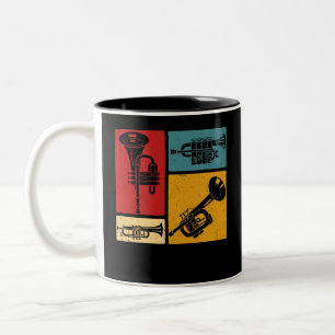 Taza Bicolor Diseño retro de jugador de trompeta de banda de m