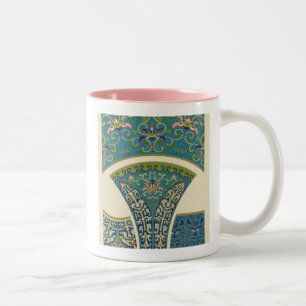 Taza Bicolor Diseños orientales azules con caras sonrientes