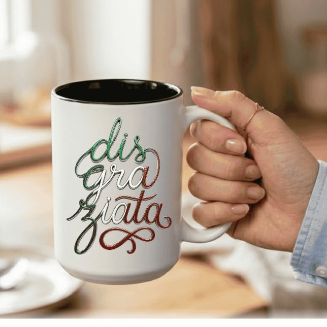 Taza Bicolor Disgraziata 3D Script Italiano (Disgraziata faux 3d effect Funny Italian Mug)