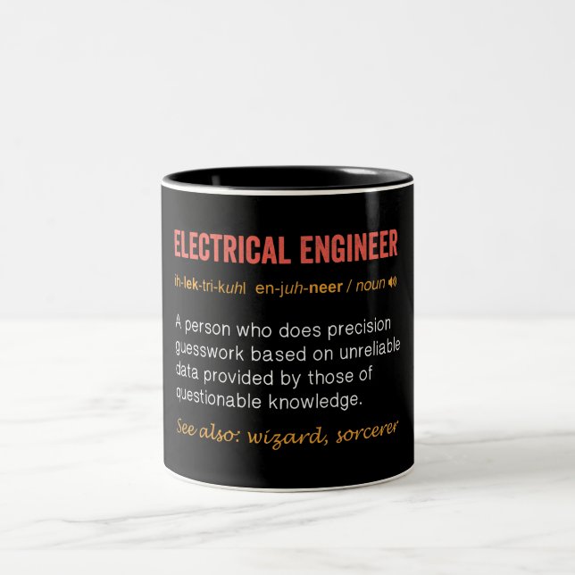 Taza Bicolor Divertida definición de ingeniero eléctrico (Centro)