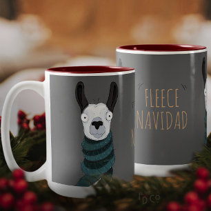 Taza Bicolor Divertida 'Fleece Navidad' Llama de Dibujos Animad