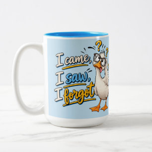 Taza Bicolor Divertida "Llegué, Vi, Olvidé" Gansa Confundida