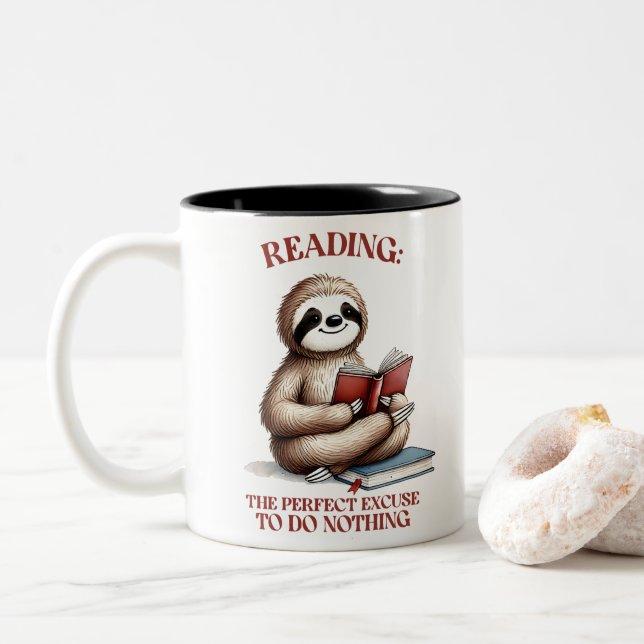 Taza Bicolor Divertida sublimación de Sloth (Con donut)