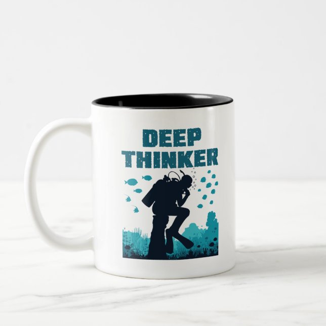 Taza Bicolor Divertido buceo Scuba Deep Thinker Rodin (Izquierda)